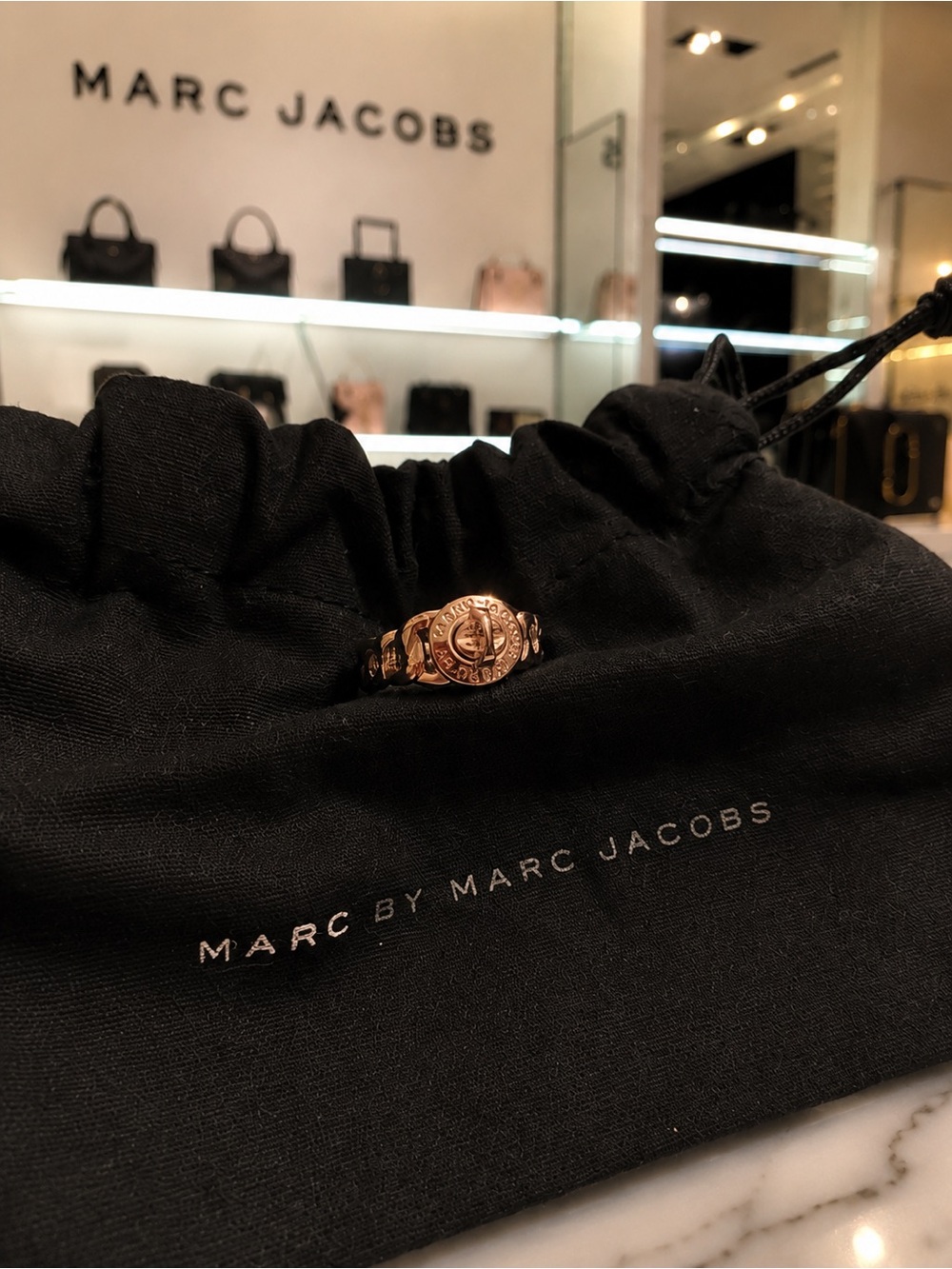 Marc Jacobs Rose Silver Logo Chain Ring